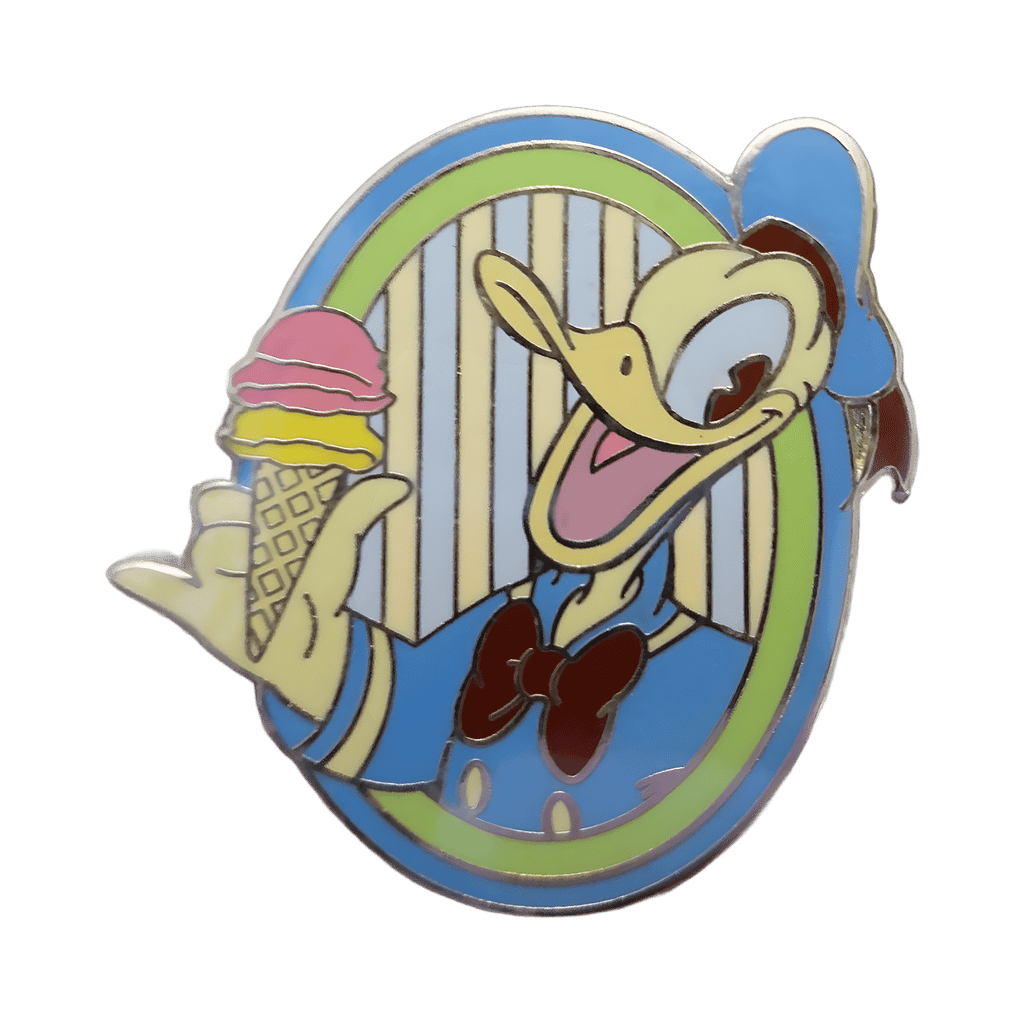 Donald Duck Eating Ice Creamin a Blue and Green Oval Frame Disney pin