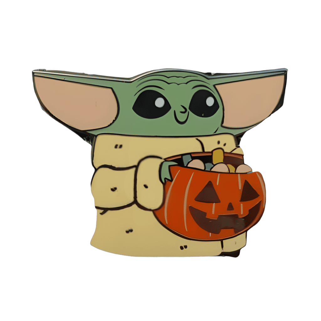 Grogu holding candy-filled pumpkin Disney pin