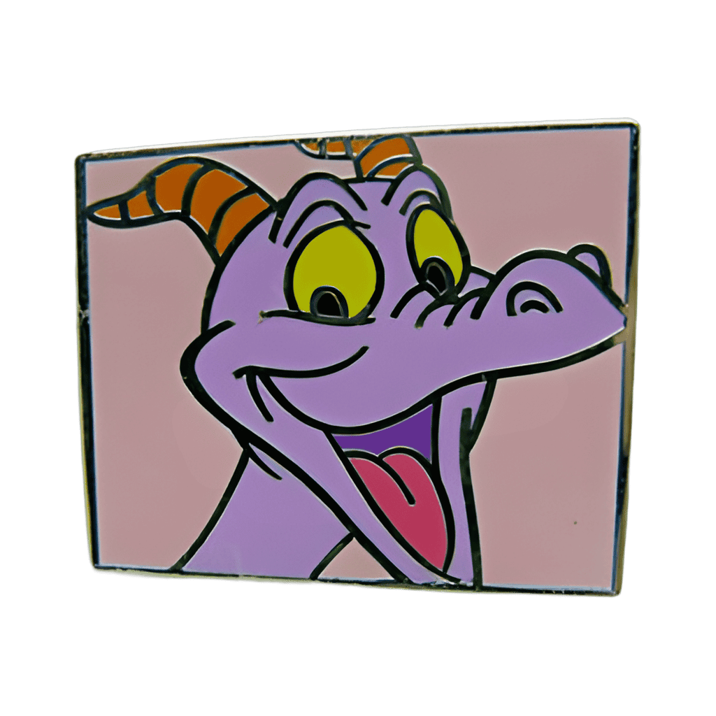 Figment smiling pink background Disney pin