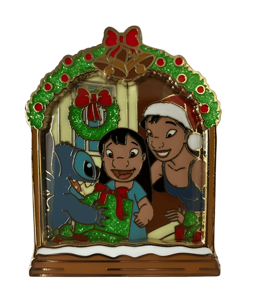 Stitch Giving a Gift to Lilo and Nani Disney pin