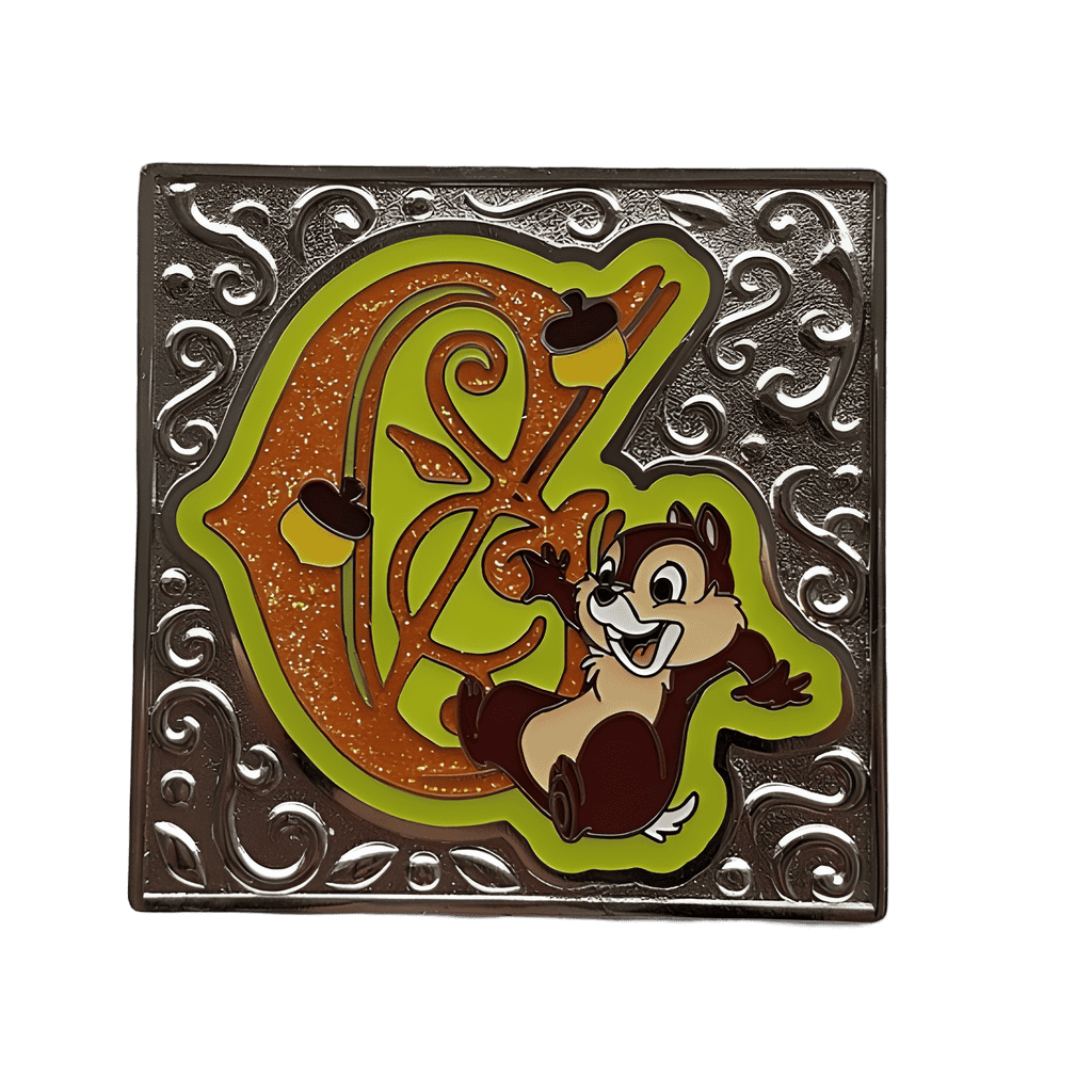 Chip (Orange Glitter and Lime Green Filigree Letter C) Disney pin