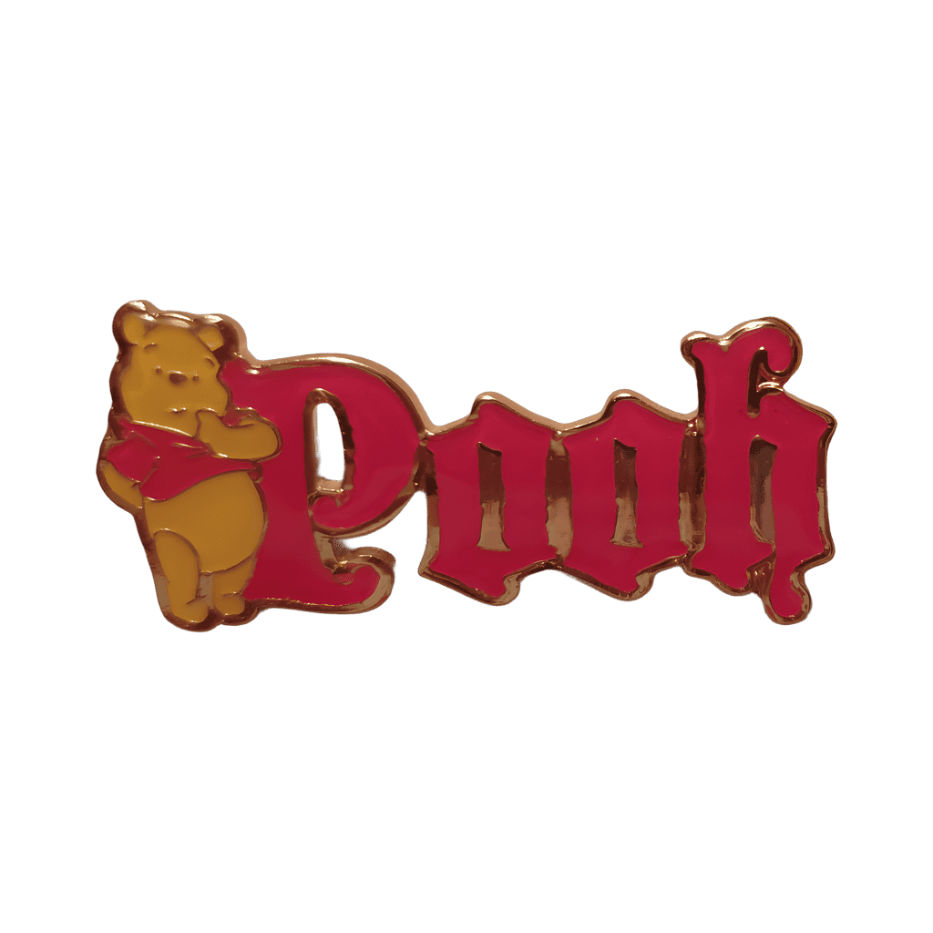 Winnie the Pooh with his name in red letters Disney pin