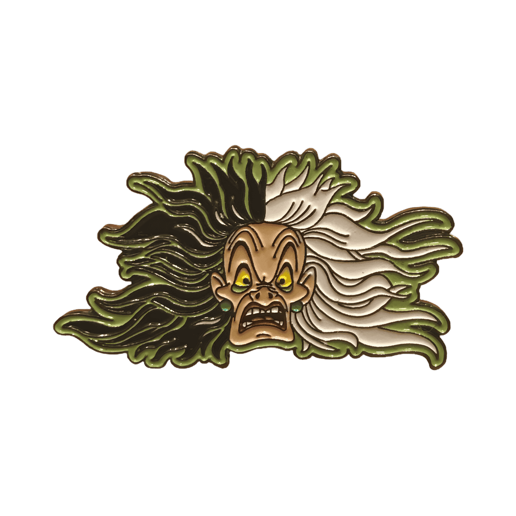 Green Outlined Cruella De Vil Face Disney pin
