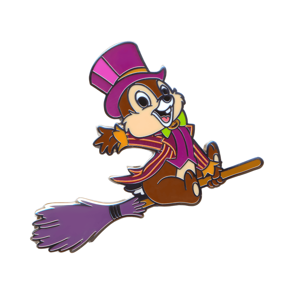Fancy Chip on Broom Disney pin