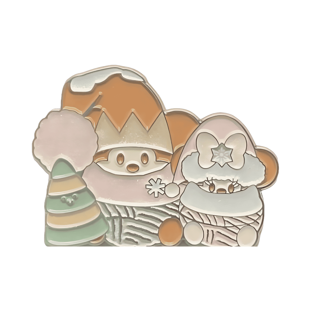 HKDL Stylized Mickey and Minnie with holiday tree Disney pin