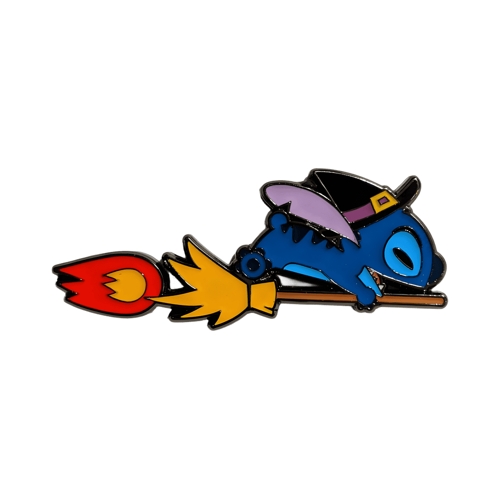 Stitch on Broom Disney pin