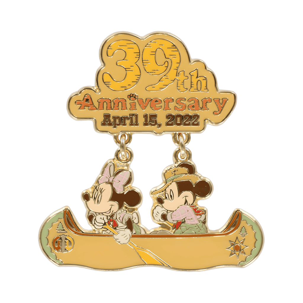 39th Anniversary Logo - Mickey and Minnie Rowing Canoe Dangle Disney pin