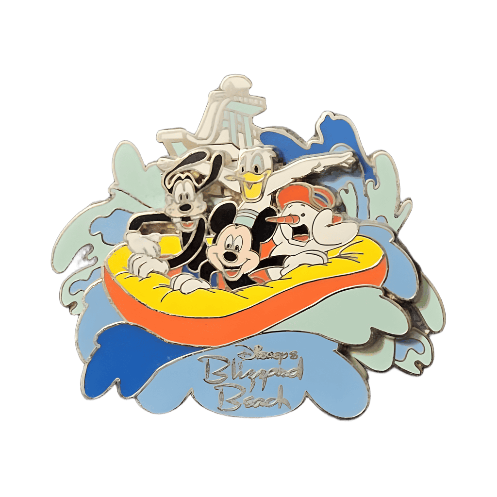 Mickey, Goofy, Donald and Snowman down a slide Disney pin