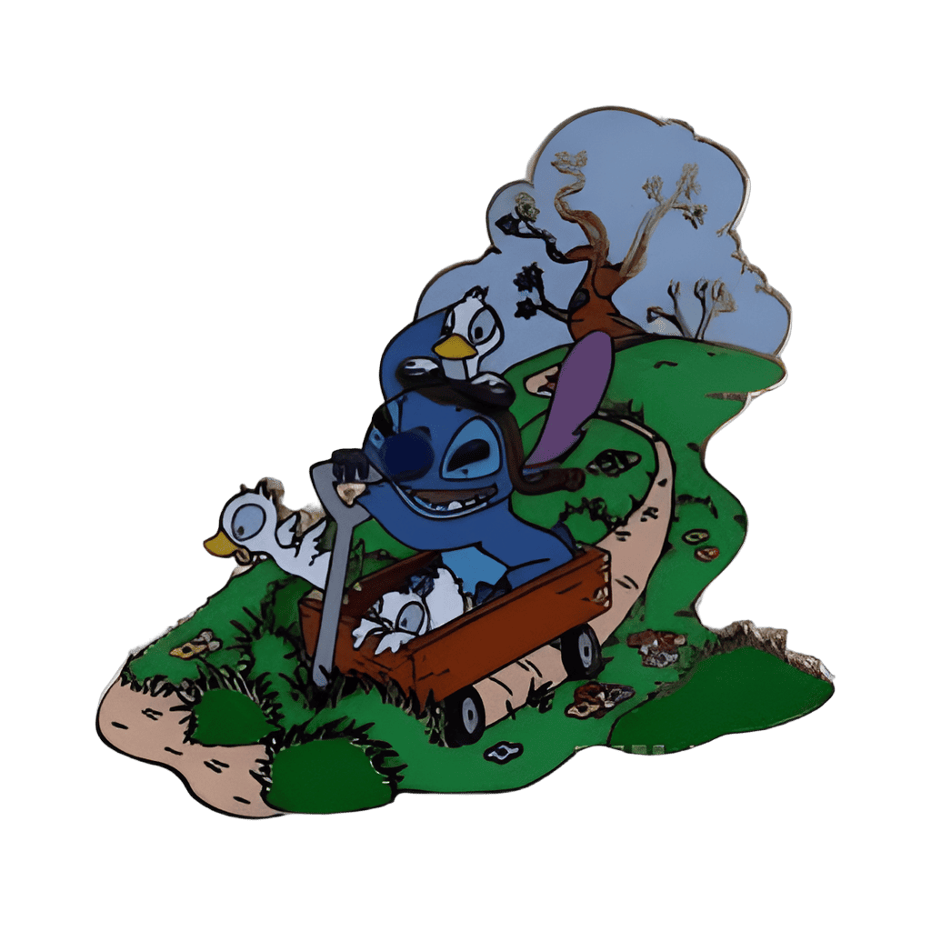 Stitch with ducklings riding wagon Disney pin