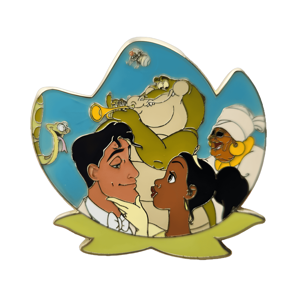 Naveen, Tiana, Louis, Mama Odie, Juju and Ray in Lotus Disney pin