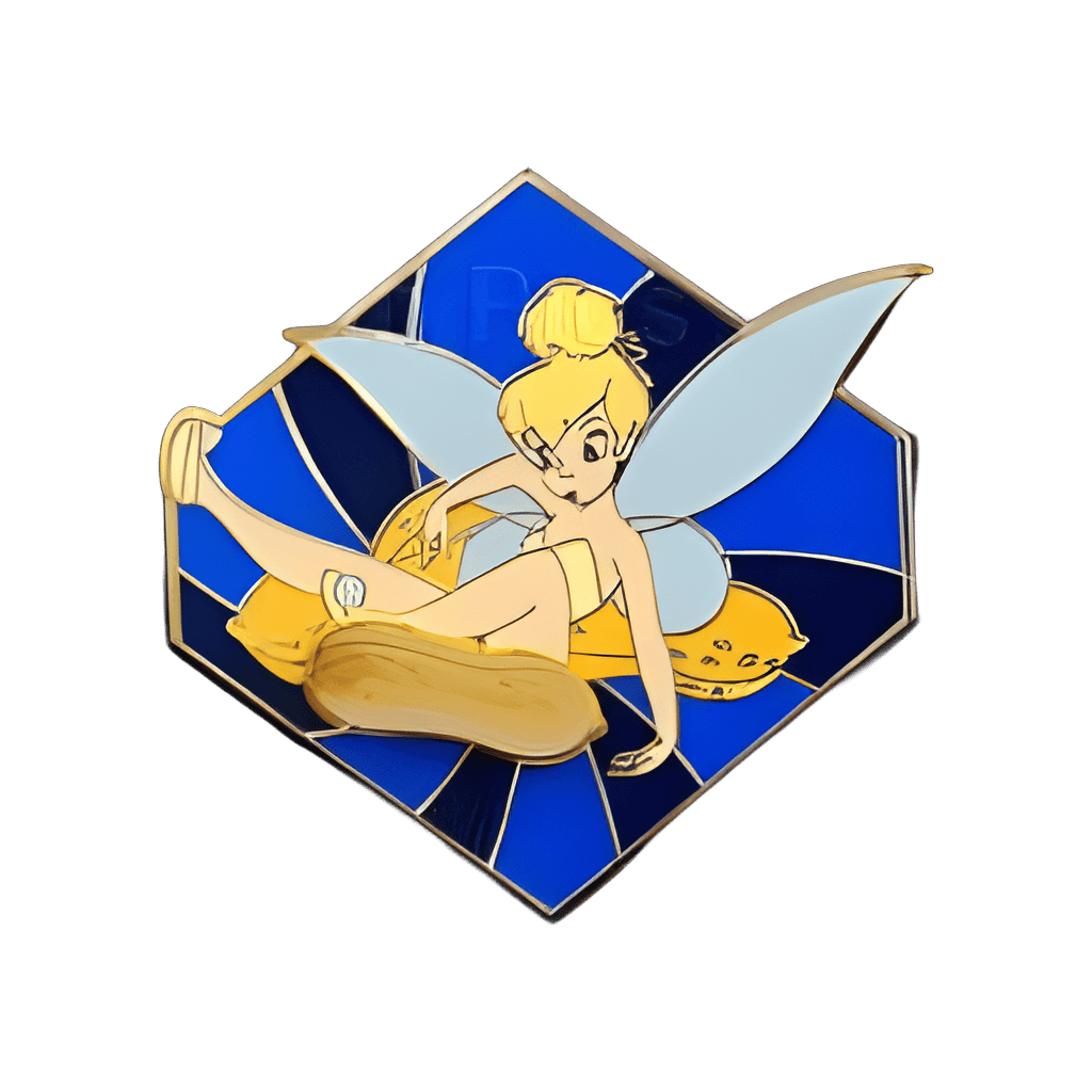Tinker Bell Sitting in Peanuts on Blue Hexagon Disney pin