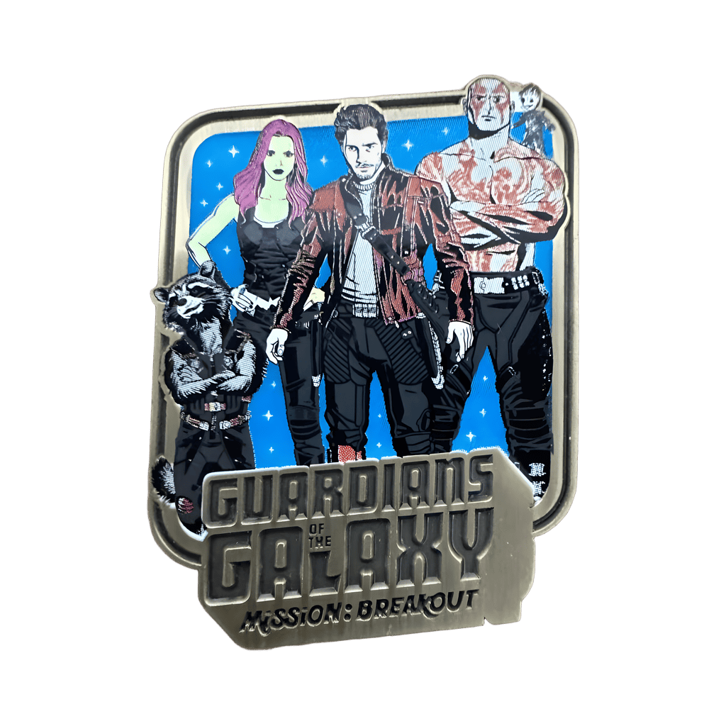 Rocket, Gamora, Starlord, Drax and Groot in a Blue Parallelogram Disney pin