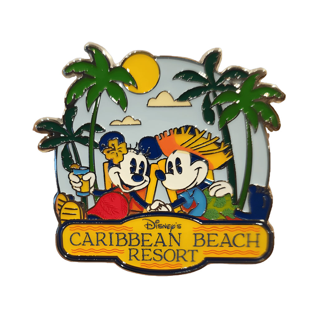 Mickey and Minnie Holding Hands with Drinks on Deck Chairs Disney pin