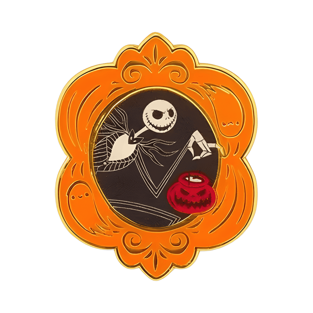 Jack Skellington with Trick or Treat Pumpkin in Orange Frame Disney pin
