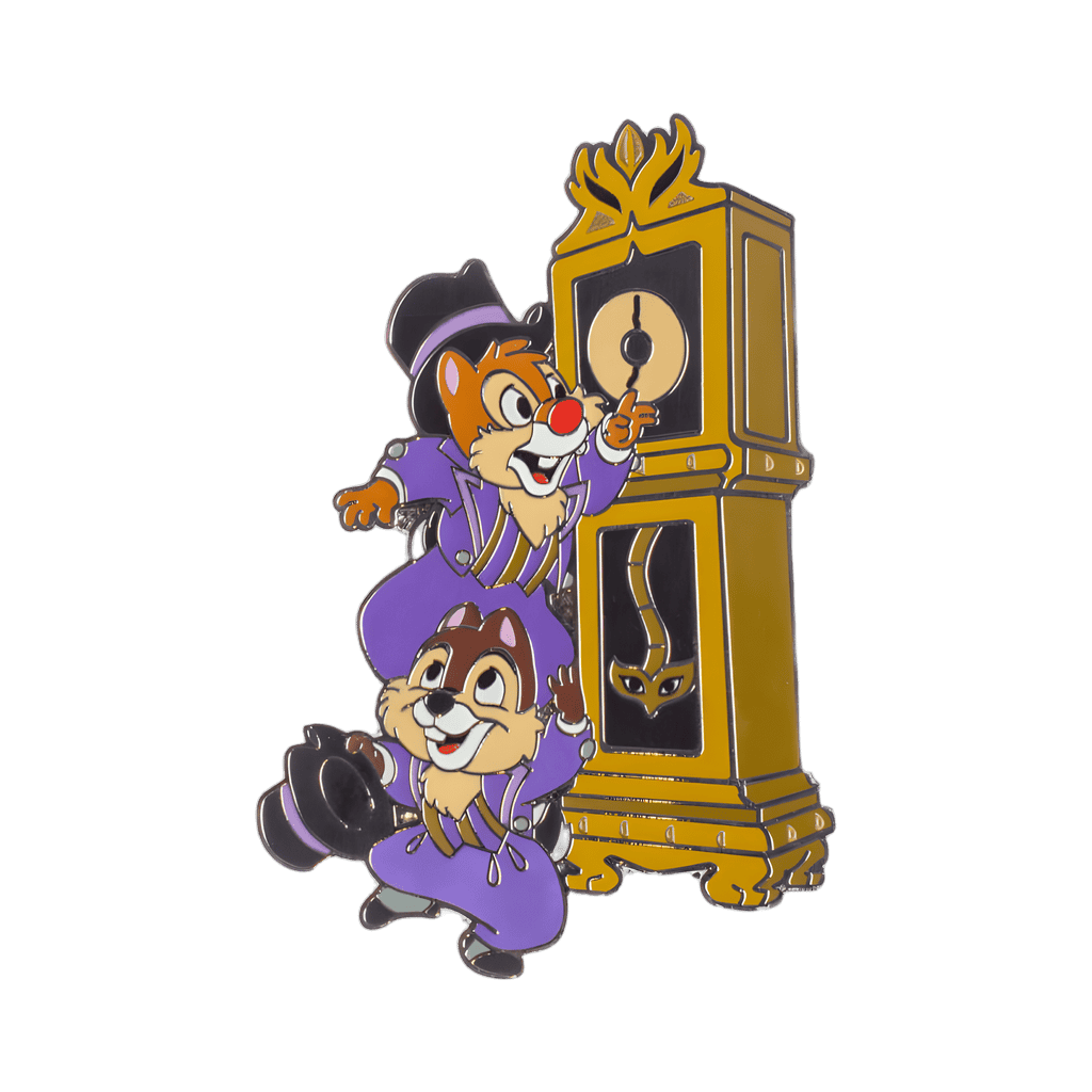 Chip & Dale in Cast Member Costumes with Grandfather Clock Disney pin