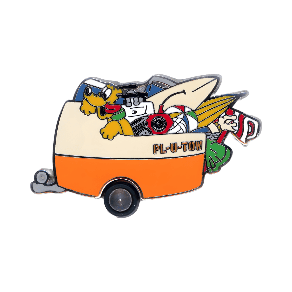 Pluto in an Orange PL-U-TOW Trailer Disney pin