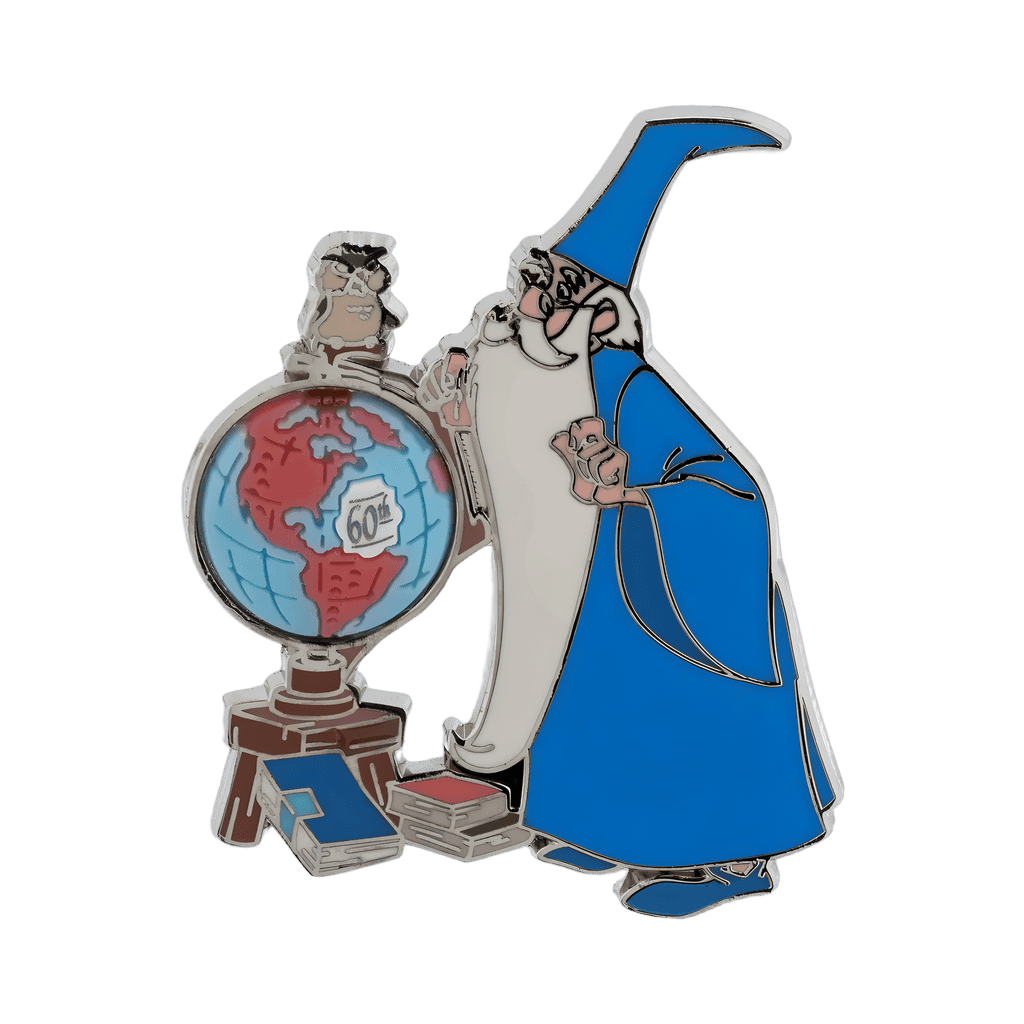 Merlin with Archimedes on globe Disney pin