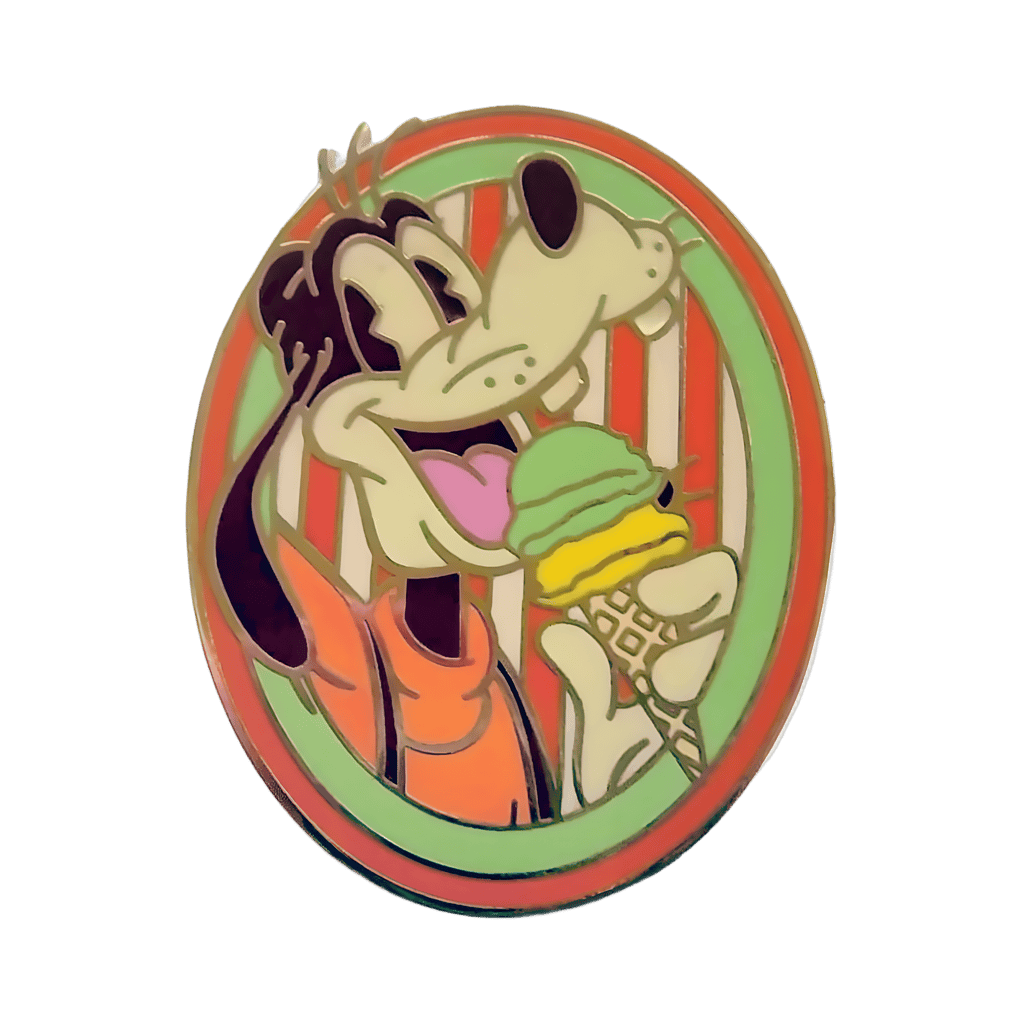 Goofy Eating Ice Cream in a Green and Orange Oval Disney pin