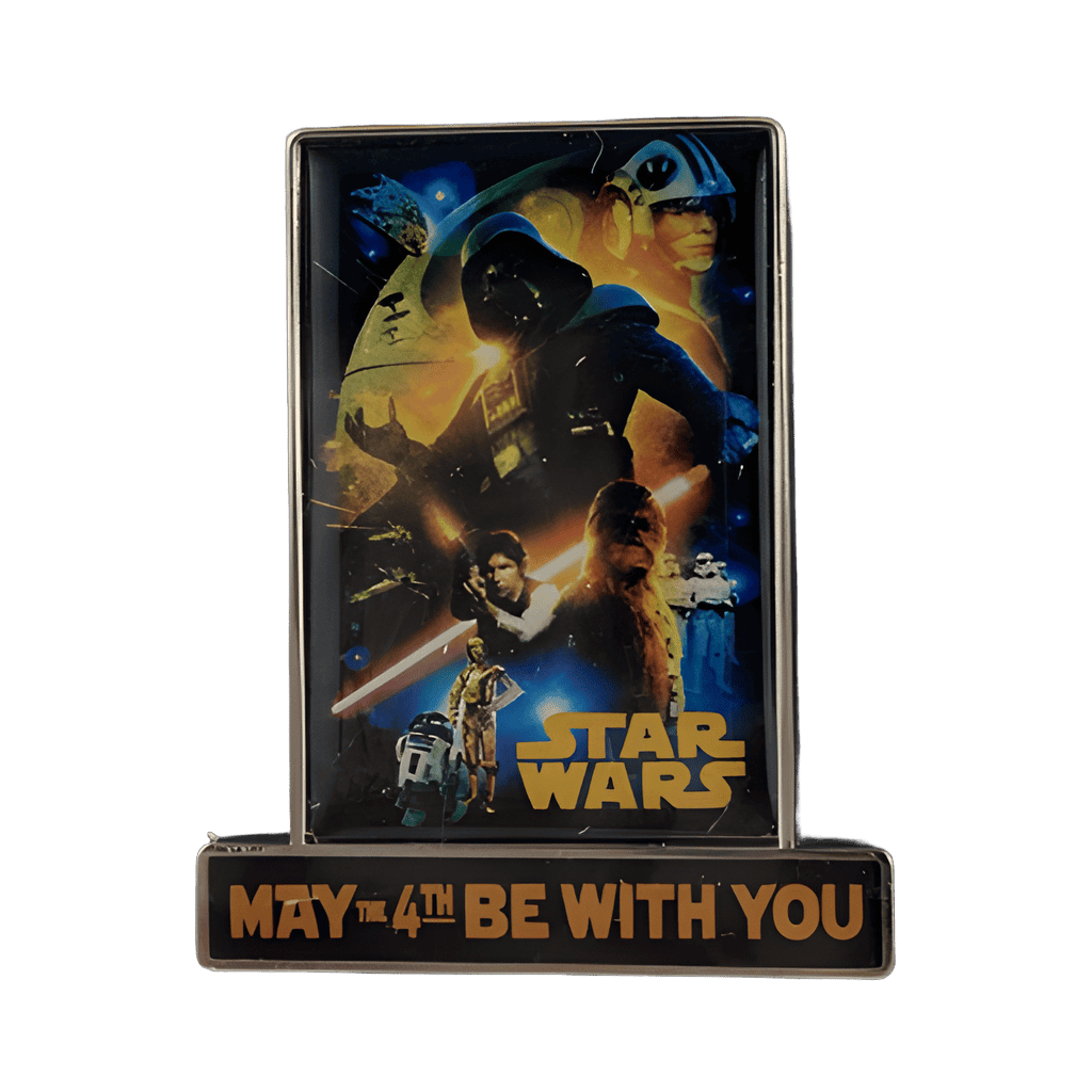 Darth Vader, Luke, Han Solo, Chewbacca, C-3PO, and R2-D2. Disney pin