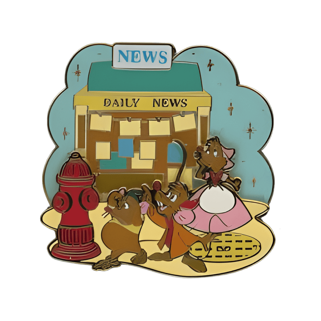Jaq, Gus, Suzy in front of the Daily News Disney pin