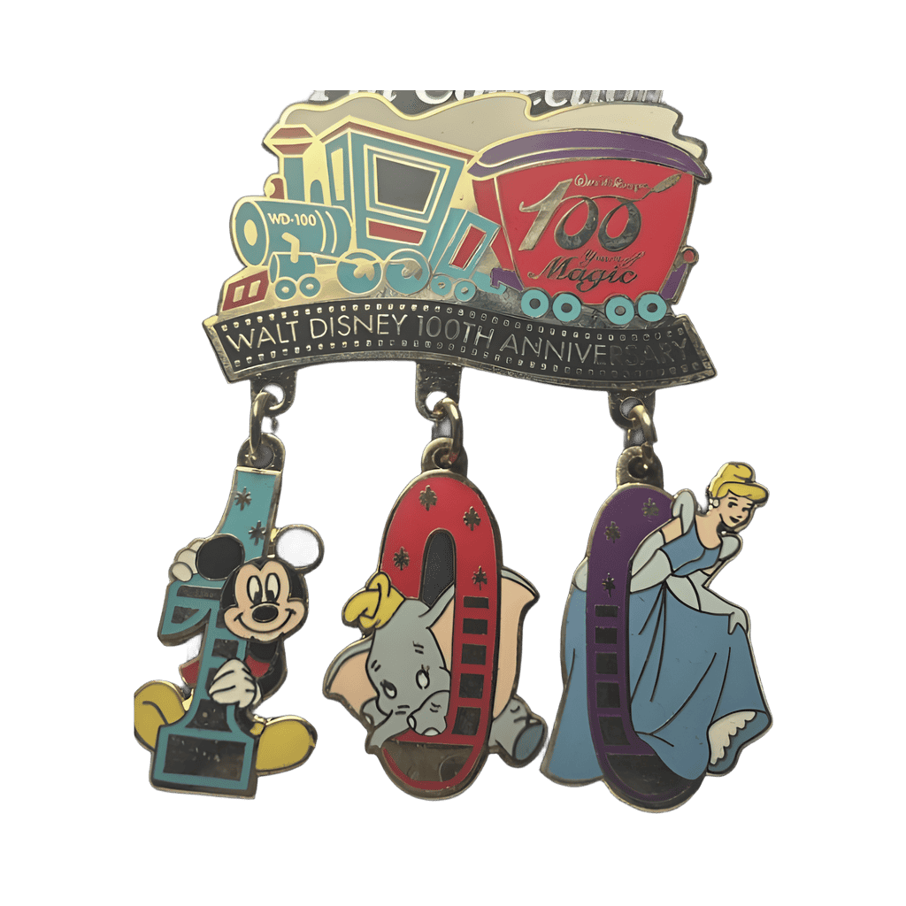 Walt Disney's 100th Anniversary Train Dangle - Mickey Mouse, Dumbo, Cinderella Disney pin