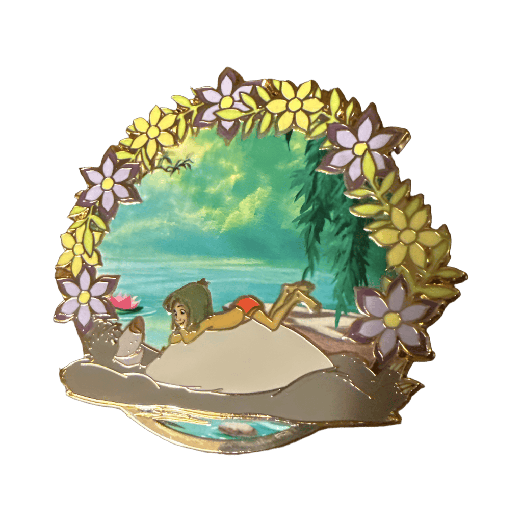 Baloo and Mowgli in water with flowers Disney pin