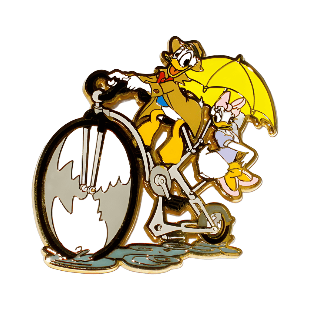 Donald and Daisy Riding a Bicycle in the Rain. Disney pin
