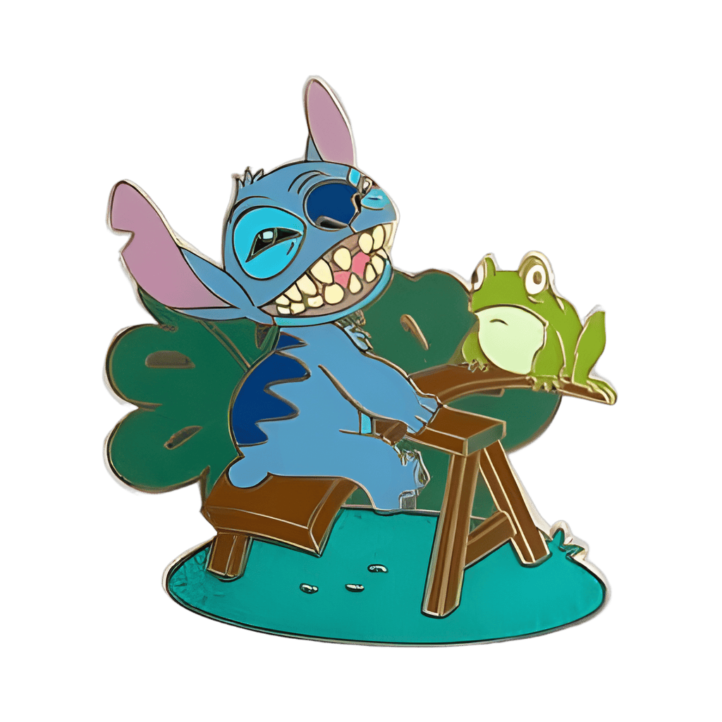 Stitch on seesaw with frog Disney pin
