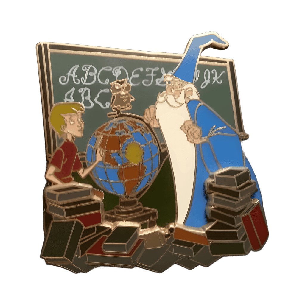 Merlin with Archimedes teaching Wart (Arthur) Disney pin