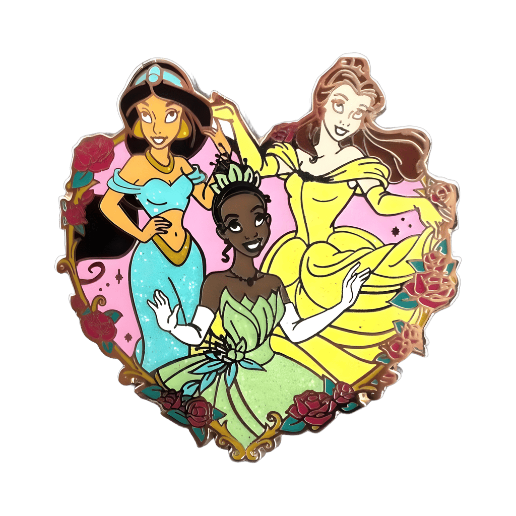 Jasmine, Belle, and Tiana in Floral Heart Disney pin