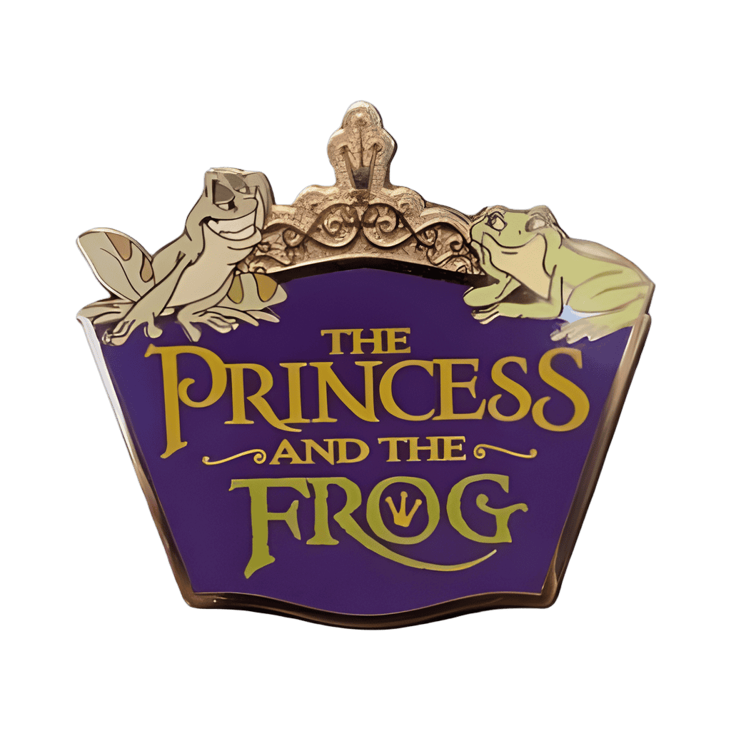 Princess and the Frog Logo with Tiana and Naveen frogs Disney pin