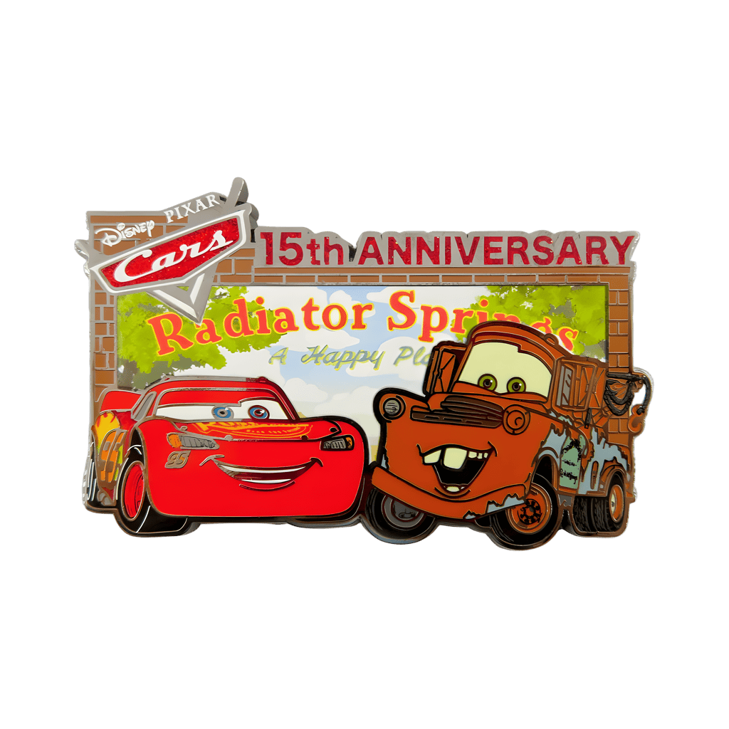Lightning McQueen and Tow Mater in front of Radiator Springs Billboard Disney pin