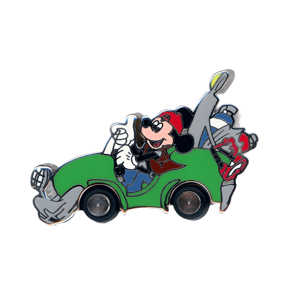 Mickey Mouse in a Packed Green Car With Rubber Wheels Disney pin