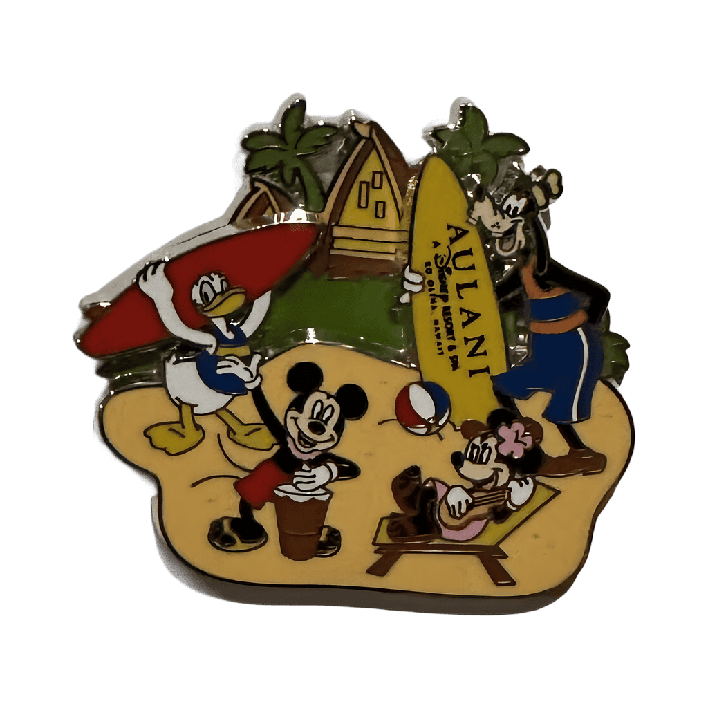 Aulani - Mickey, Minnie, Donald and Goofy on the Beach in front of Aulani Resort Disney pin