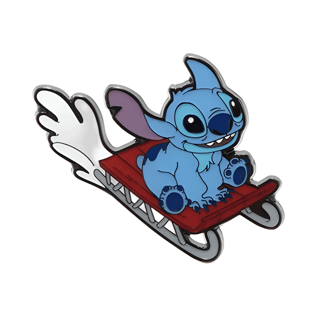 Stitch riding a sled Disney pin
