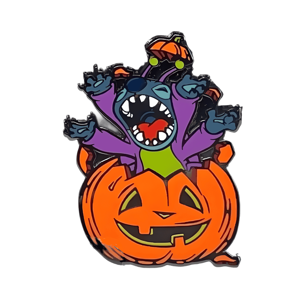 Stitch popping out of pumpkin Disney pin