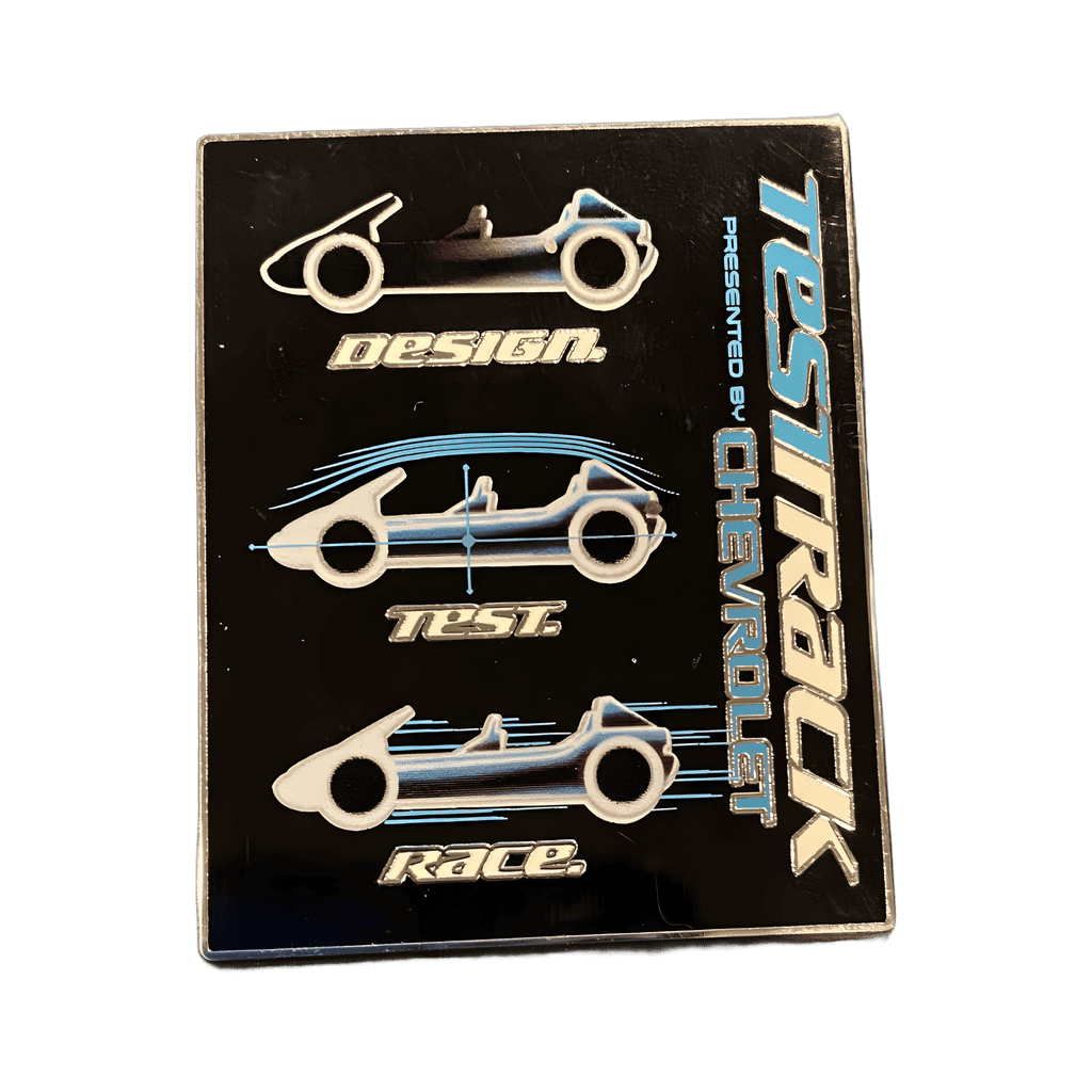 Design. Test. Race. Disney pin