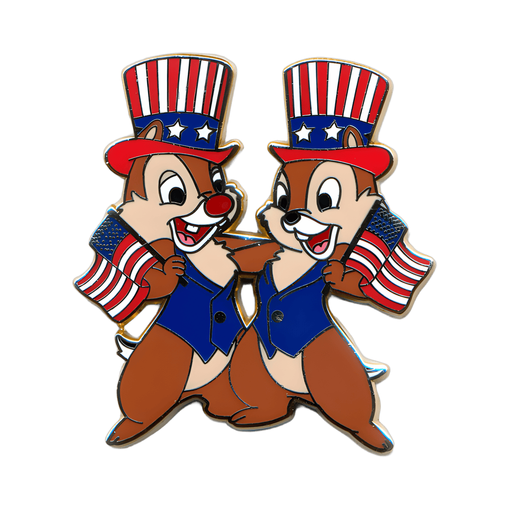 Chip & Dale holding American Flags Disney pin