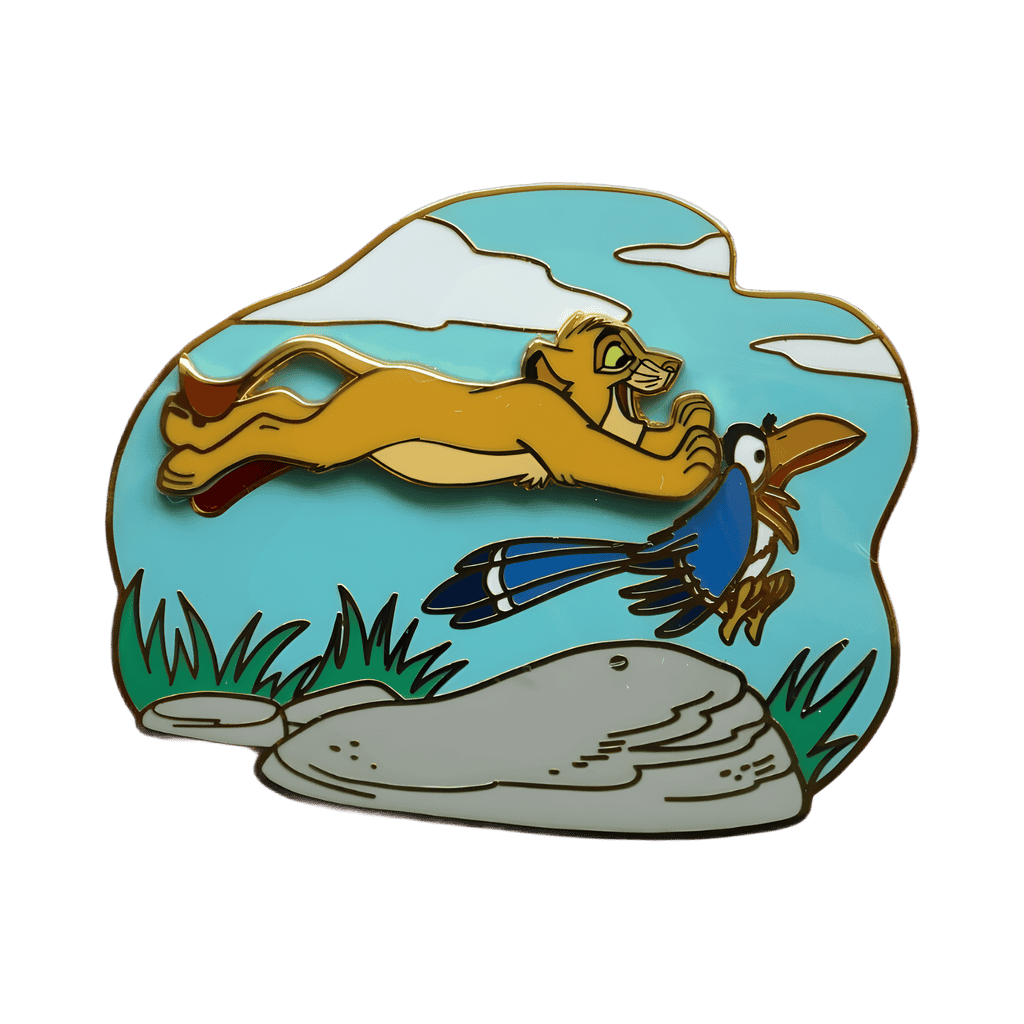 Simba pouncing on Zazu Disney pin