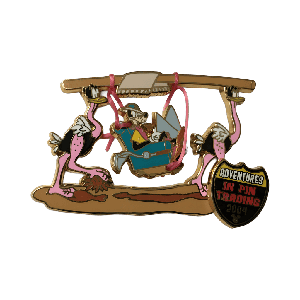 Goofy being carried by Ostriches Disney pin