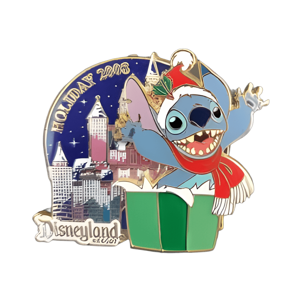 Stitch Popping Out of Present with DLR Castle Disney pin
