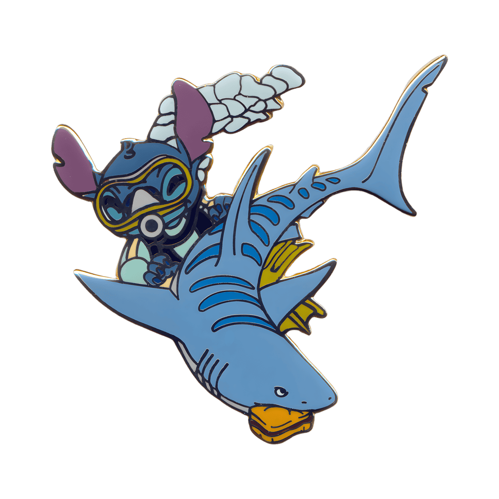 Stitch Swimming with a Blue Shark Disney pin