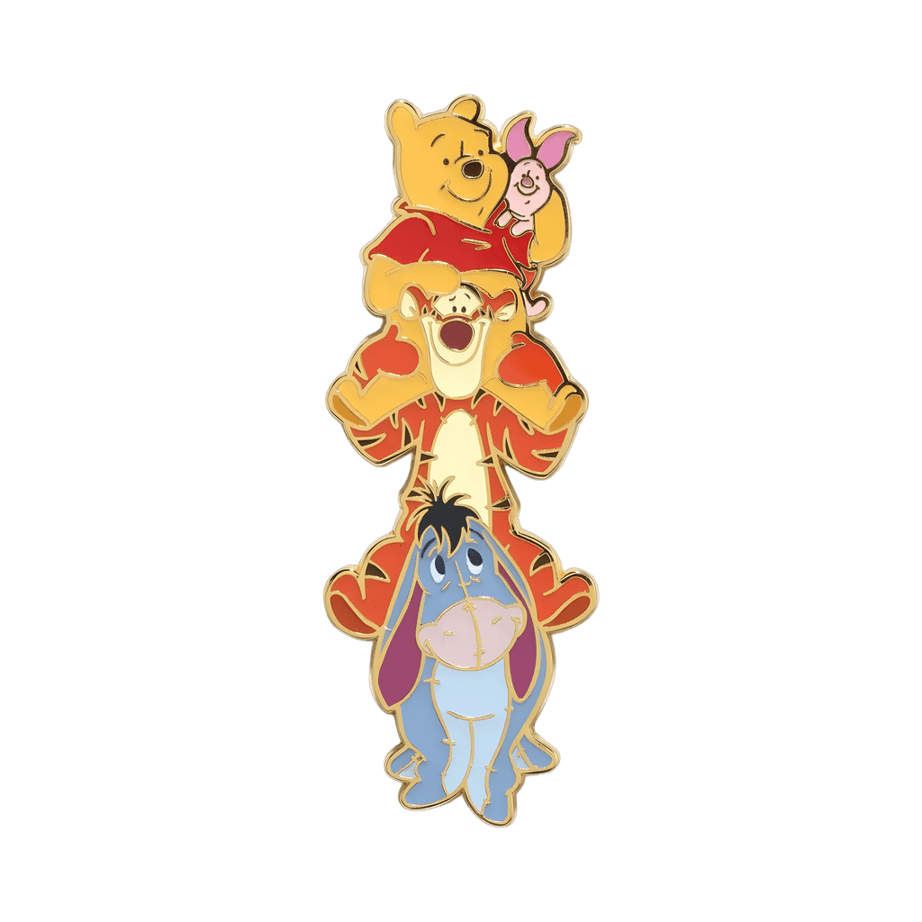 Pooh, Tigger, and Piglet riding on Eeyore Disney pin