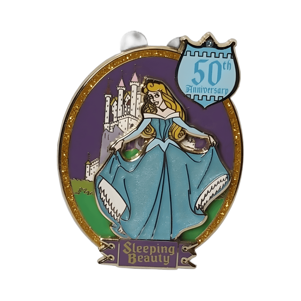 Aurora (blue dress) in front of castle Disney pin
