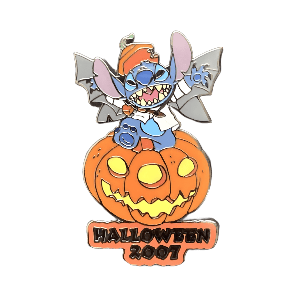 Stitch with Bat Wings coming out of a Pumpkin Disney pin