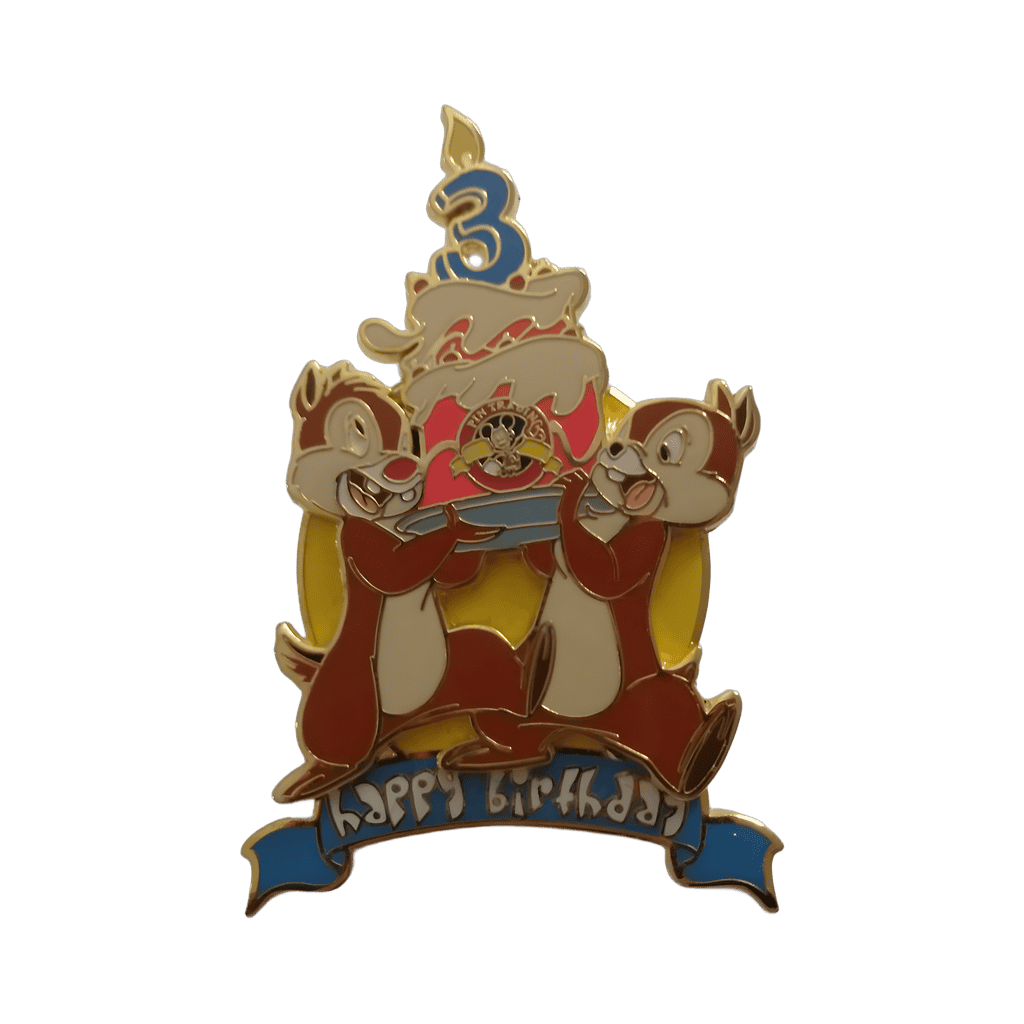 3rd Anniversary Chip and Dale holding cake Disney pin