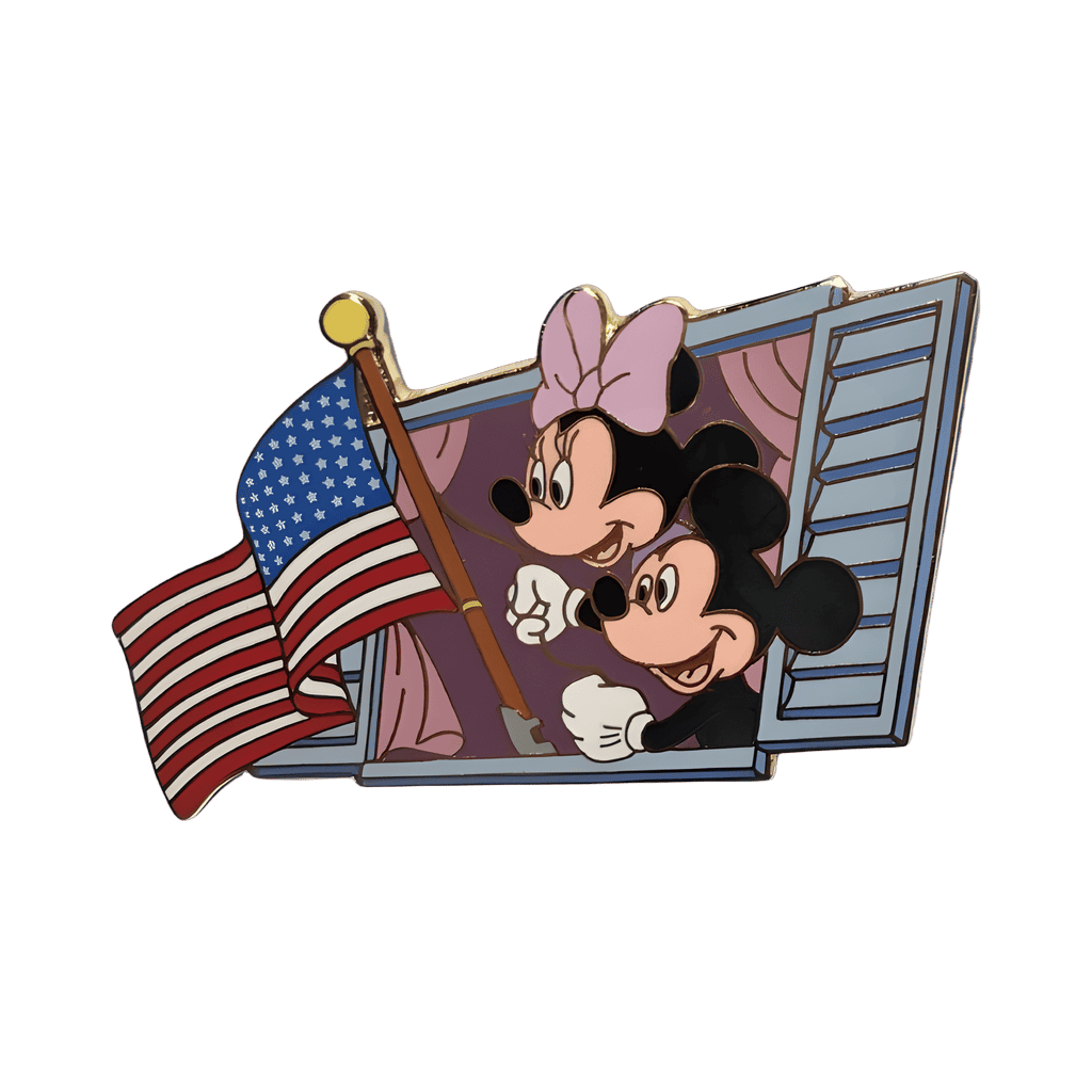 Mickey and Minnie - Waving Flag at Window Disney pin
