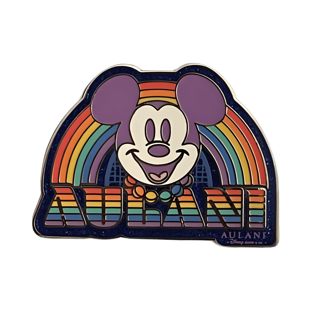 Mickey with a rainbow Aulani logo Disney pin