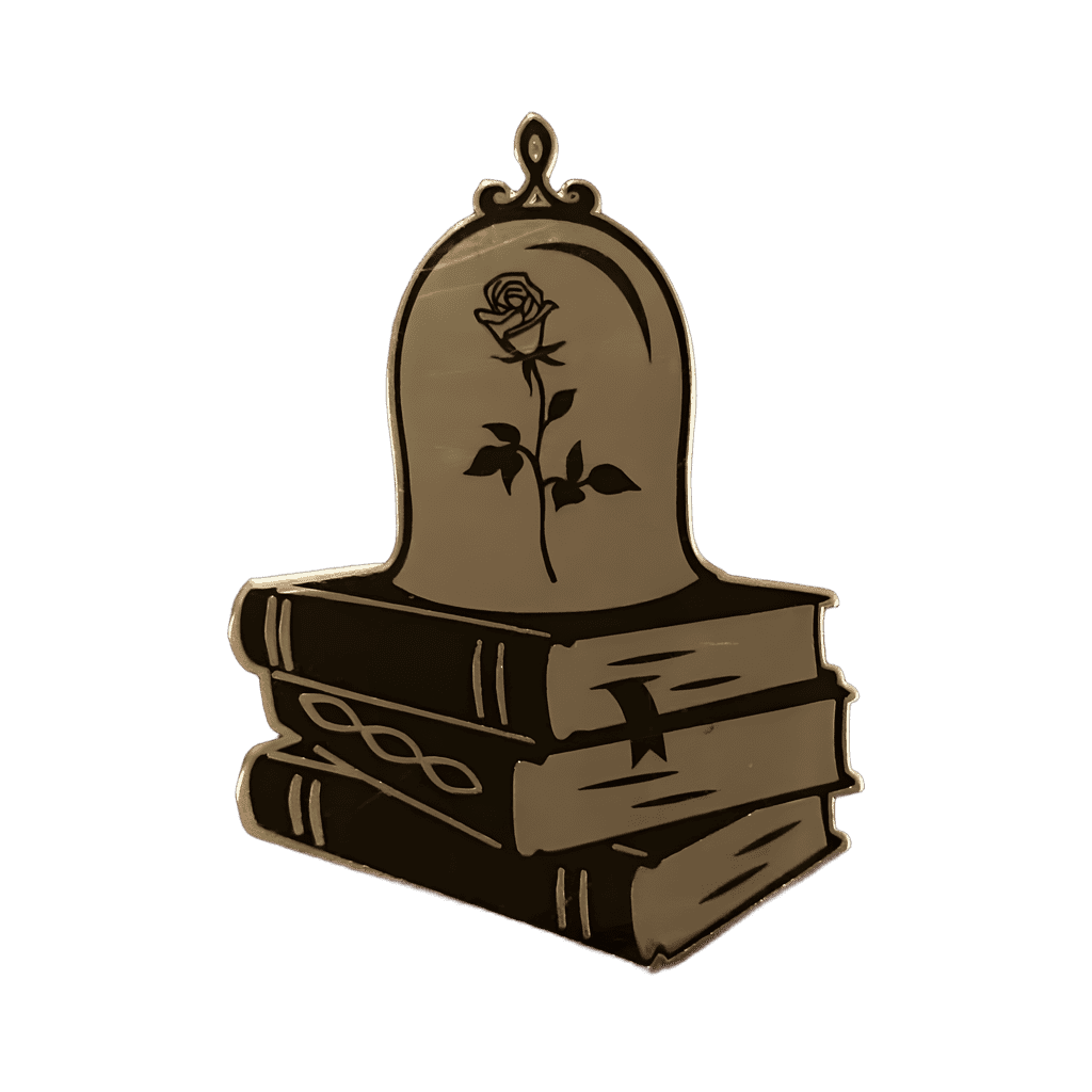 Silver tone Beauty and the Beast books and rose Disney pin
