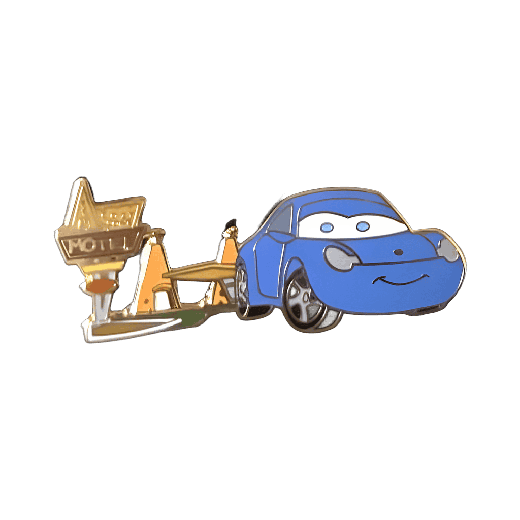 Sally in front of the Cozy Cone Motel Disney pin